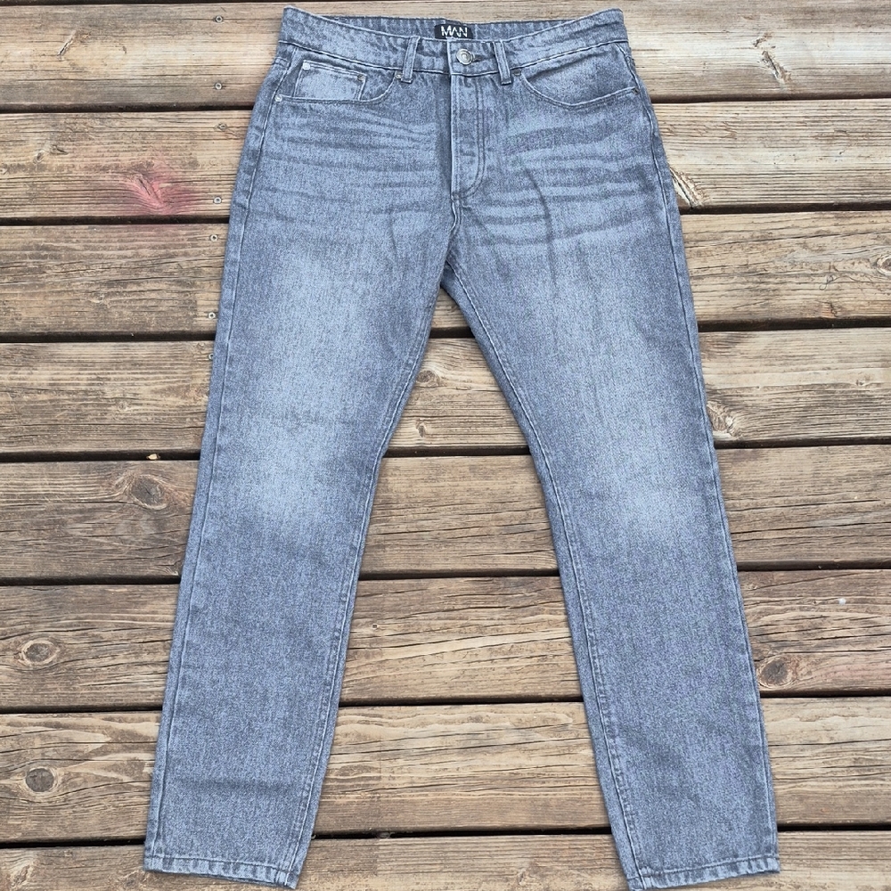Men's Light Gray Straight Jeans